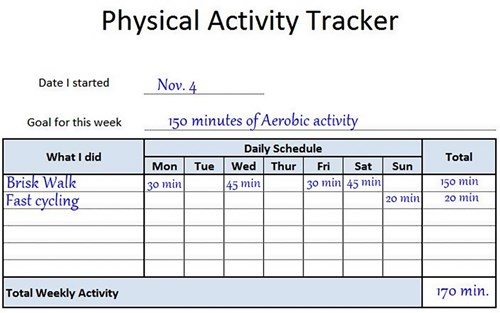 chart to track your physical activities on a daily basis