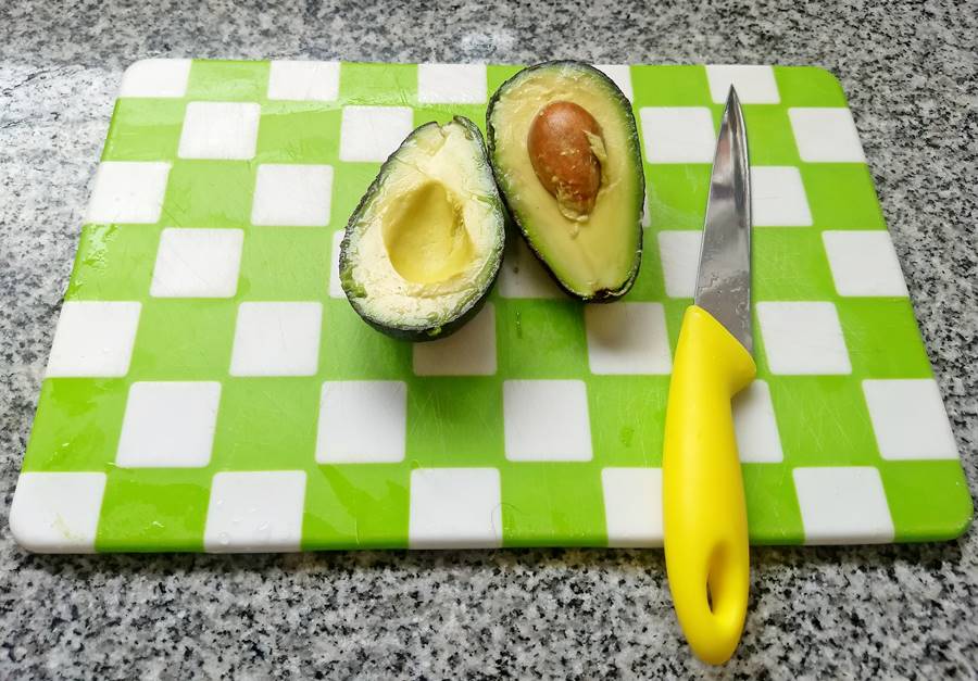 An avocado cut in half