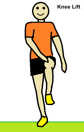 a drawing showing a man performing knee lifts