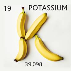 potassium periodic table cell written K with bananas