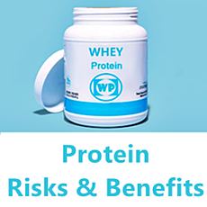 whey protein supplement jar with scoop and hand holding it