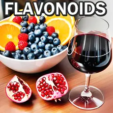 red wine, oranges, berries, pomegranate